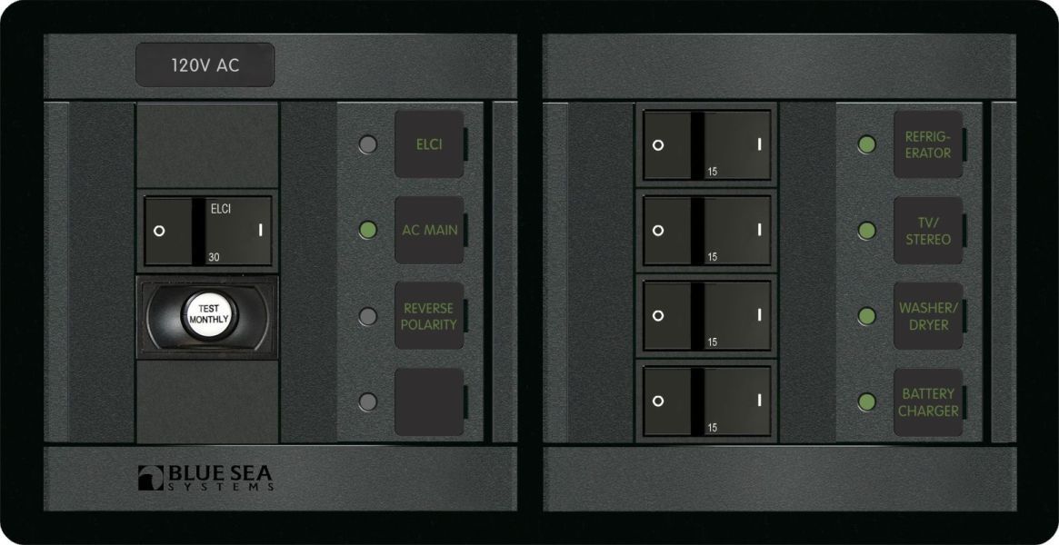 BLUE SEA - Panel 360 120VAC 5 Pos w/ELCI Main 30A